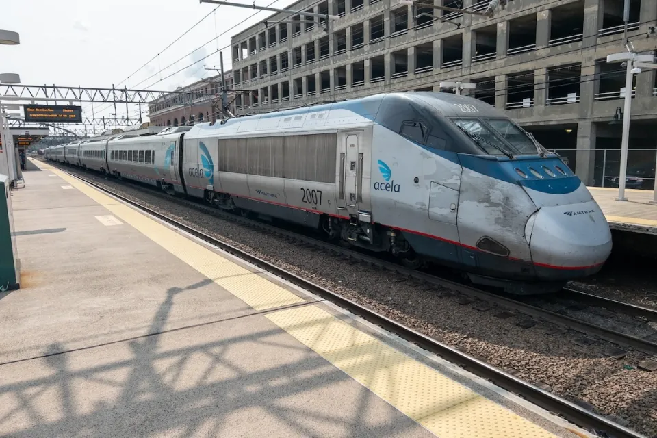 Acela Amtrak train in station in New Haven, Connecticut.
